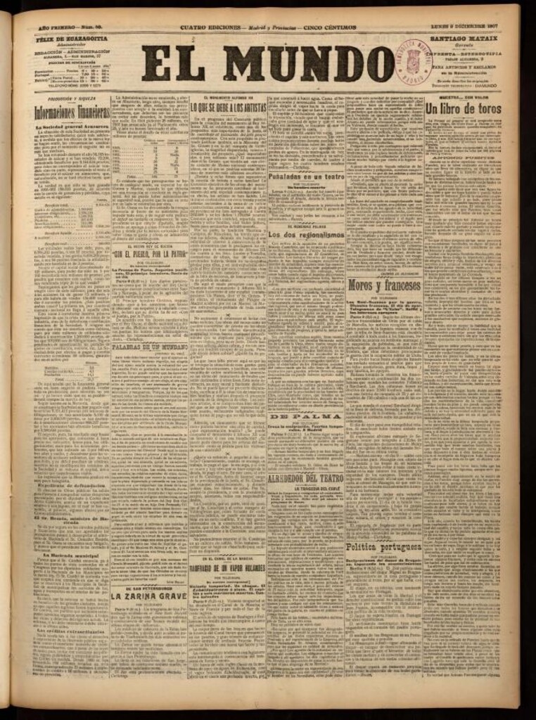 Miniatura de El Mundo del 9 de diciembre de 1907, edición de Madrid