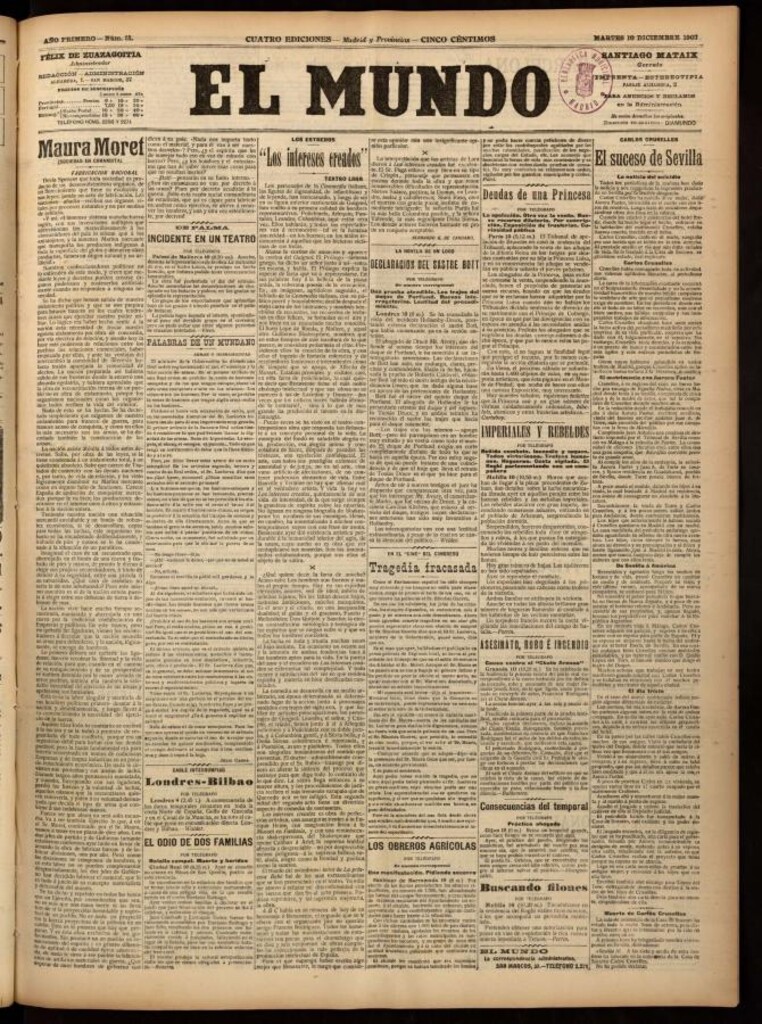 Miniatura de El Mundo del 10 de diciembre de 1907, edición de Madrid