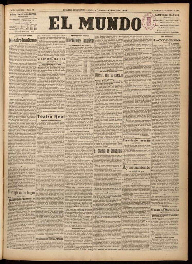 Miniatura de El Mundo del 13 de diciembre de 1907, edición de Madrid