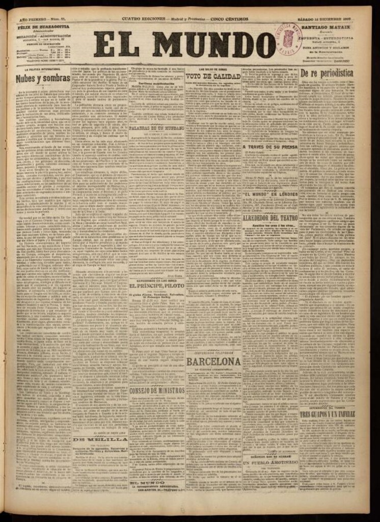 Miniatura de El Mundo del 14 de diciembre de 1907, edición de Madrid