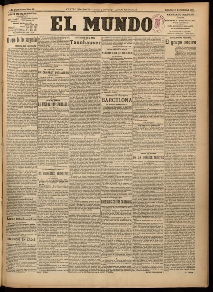 Miniatura de El Mundo del 17 de diciembre de 1907, edición de Madrid