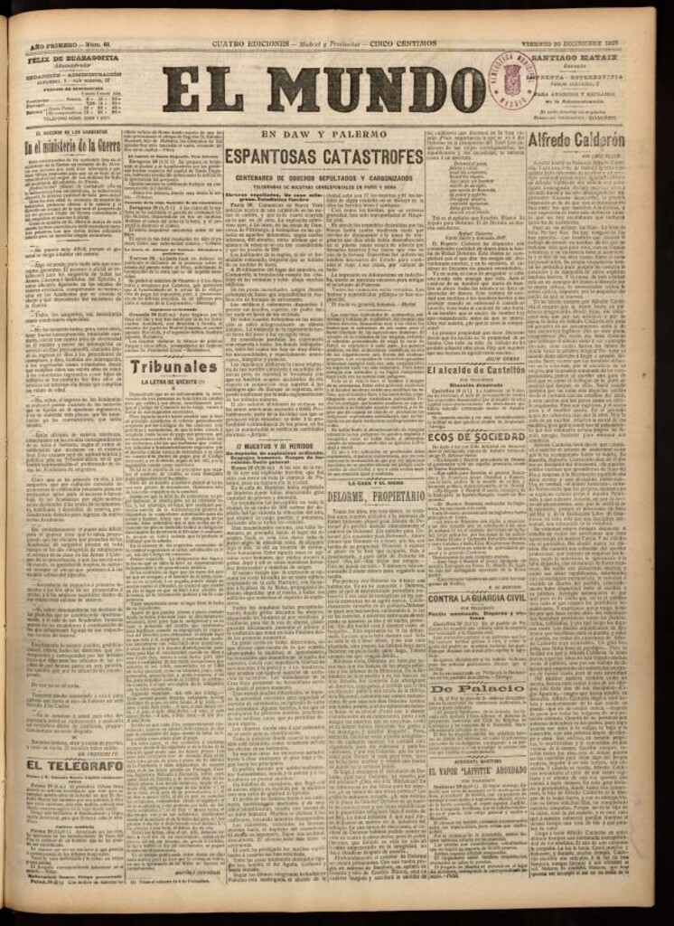 Miniatura de El Mundo del 20 de diciembre de 1907, edición de Madrid