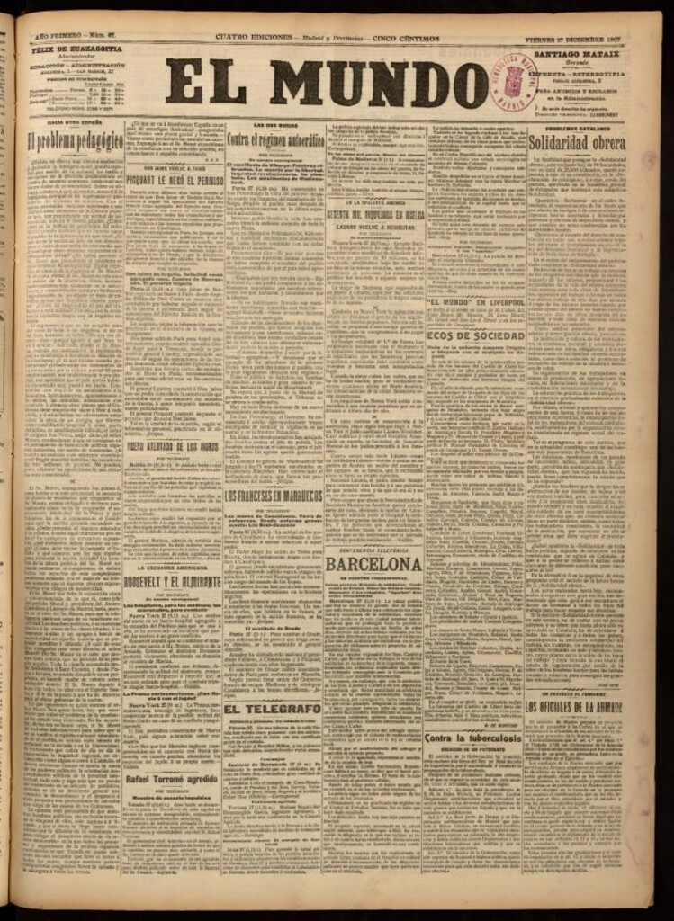 Miniatura de El Mundo del 27 de diciembre de 1907, edición de Madrid