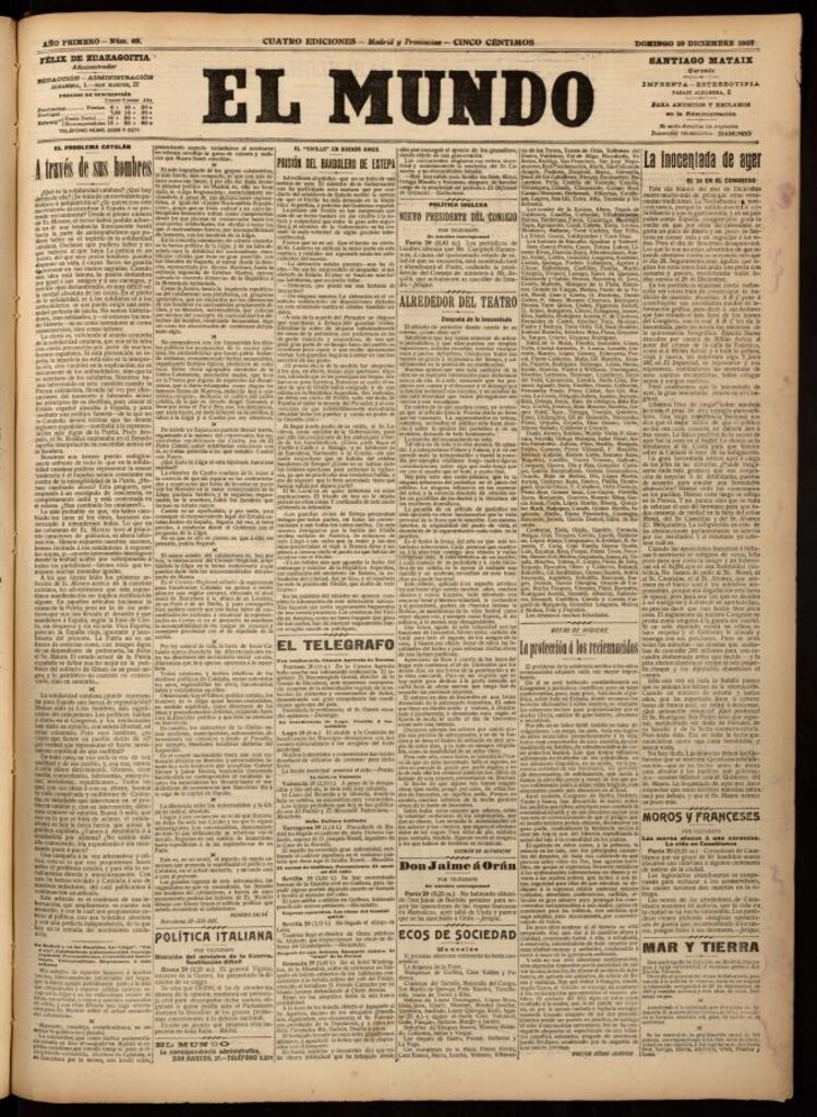 Miniatura de El Mundo del 29 de diciembre de 1907, edición de Madrid