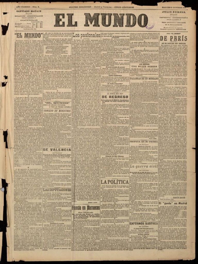 Miniatura de El Mundo del 22 de octubre de 1907, edición de provincias