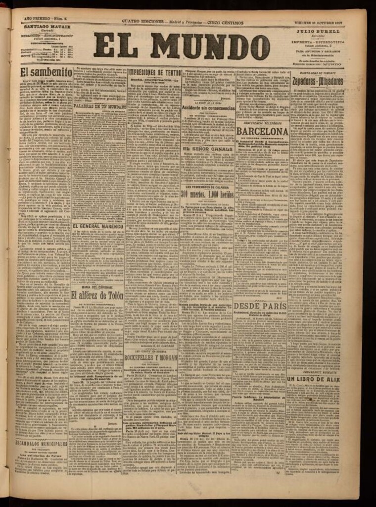 Miniatura de El Mundo del 25 de octubre de 1907, edición de provincias