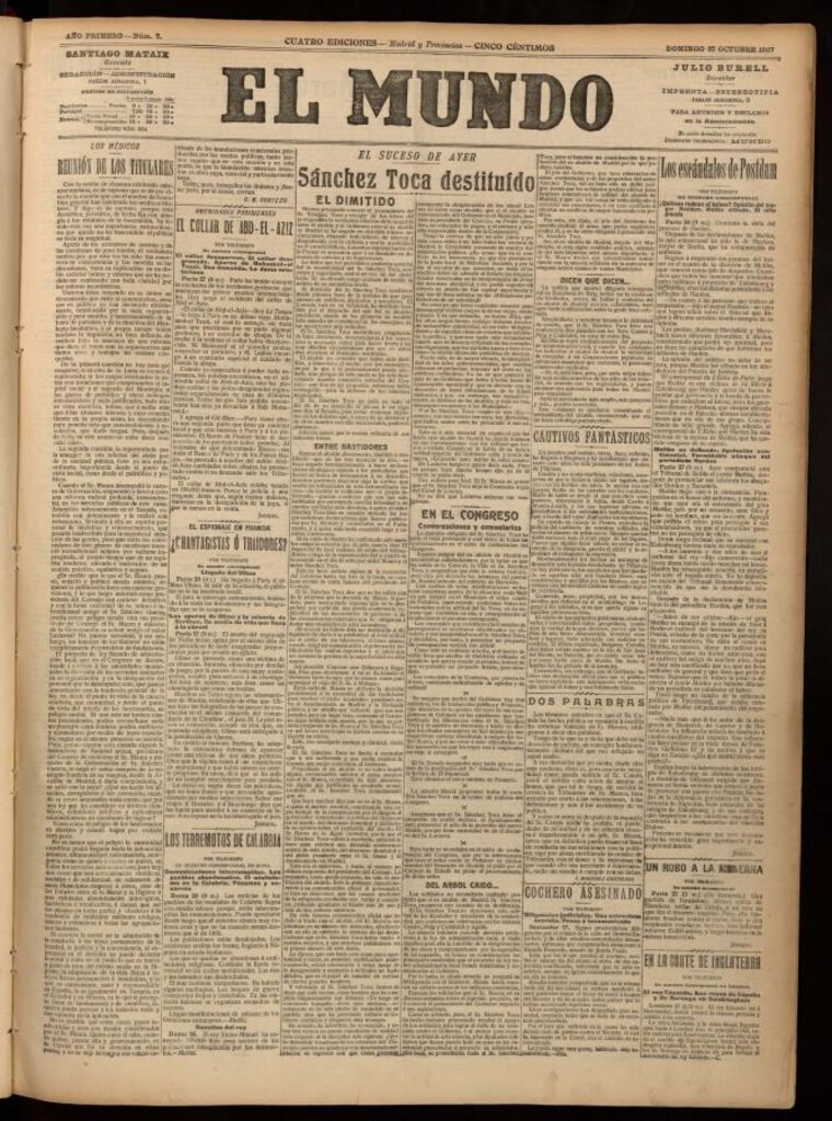 Miniatura de El Mundo del 27 de octubre de 1907, edición de provincias