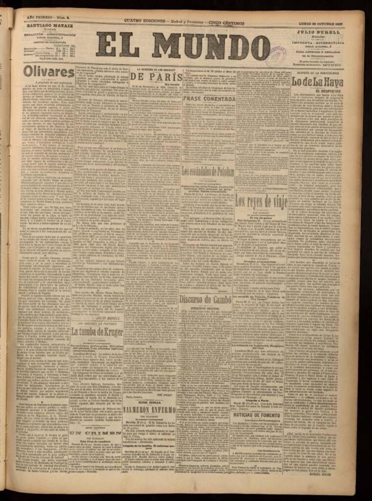 Miniatura de El Mundo del 28 de octubre de 1907, edición de provincias