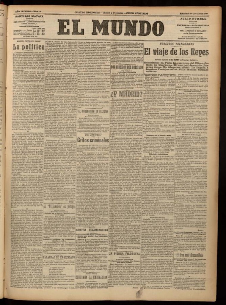Miniatura de El Mundo del 29 de octubre de 1907, edición de provincias