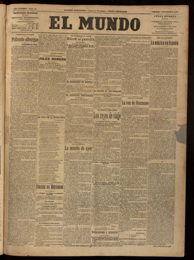 Miniatura de El Mundo del 1 de noviembre de 1907, edición de provincias