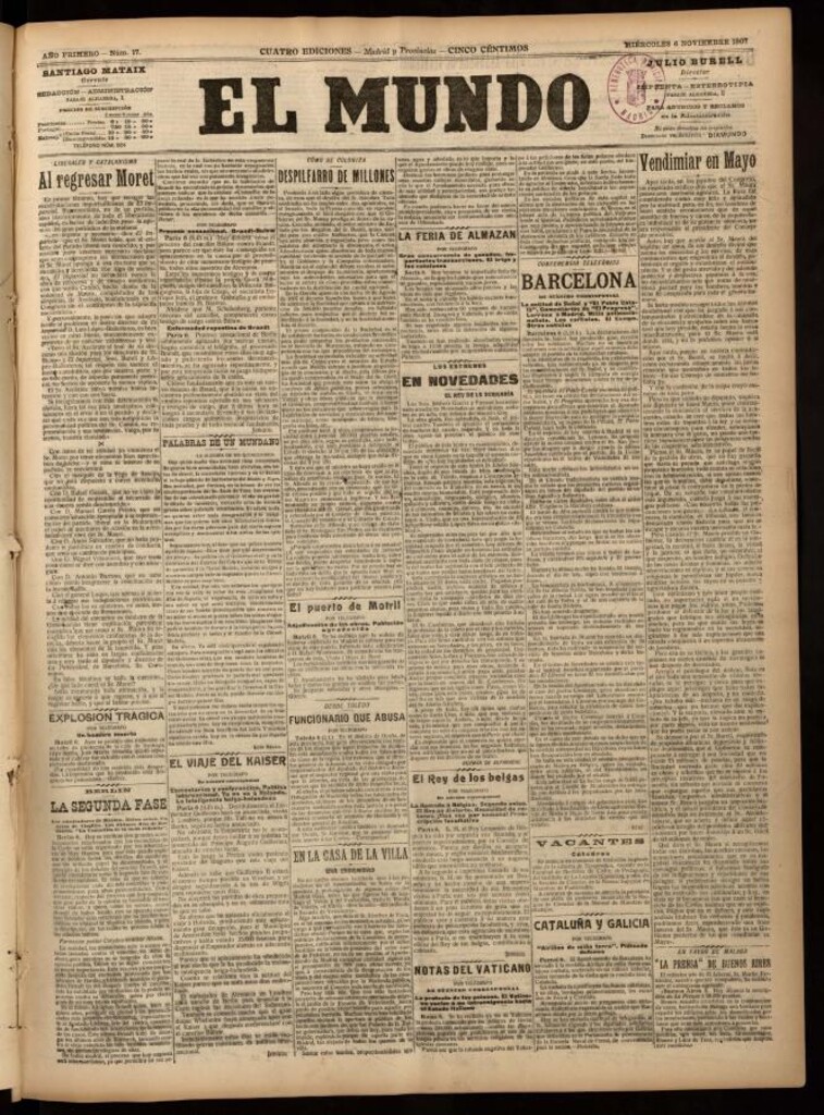 Miniatura de El Mundo del 6 de noviembre de 1907, edición de provincias