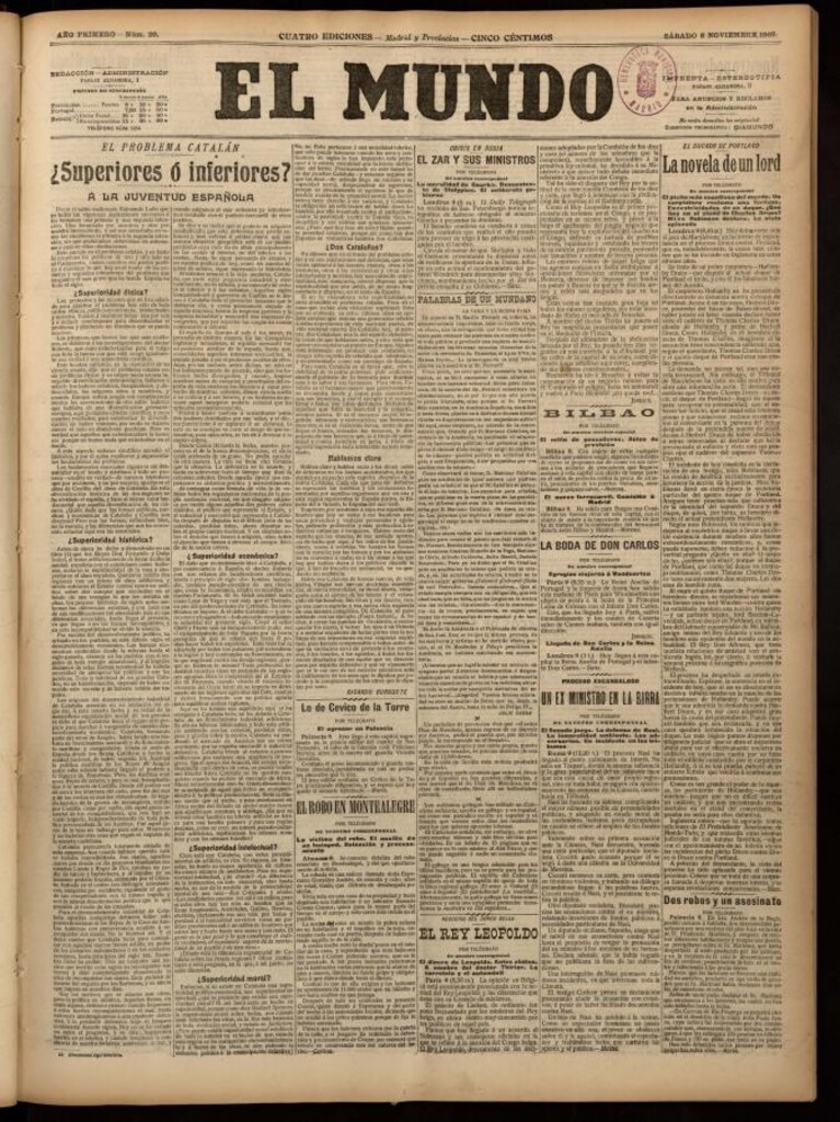 Miniatura de El Mundo del 9 de noviembre de 1907, edición de provincias