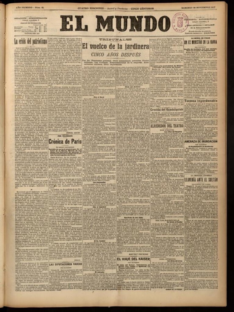 Miniatura de El Mundo del 10 de noviembre de 1907, edición de provincias