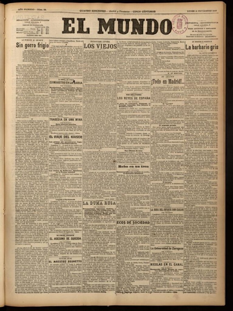 Miniatura de El Mundo del 11 de noviembre de 1907, edición de provincias