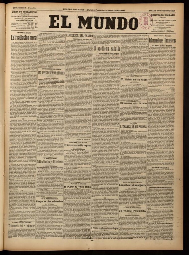 Miniatura de El Mundo del 23 de noviembre de 1907, edición de provincias