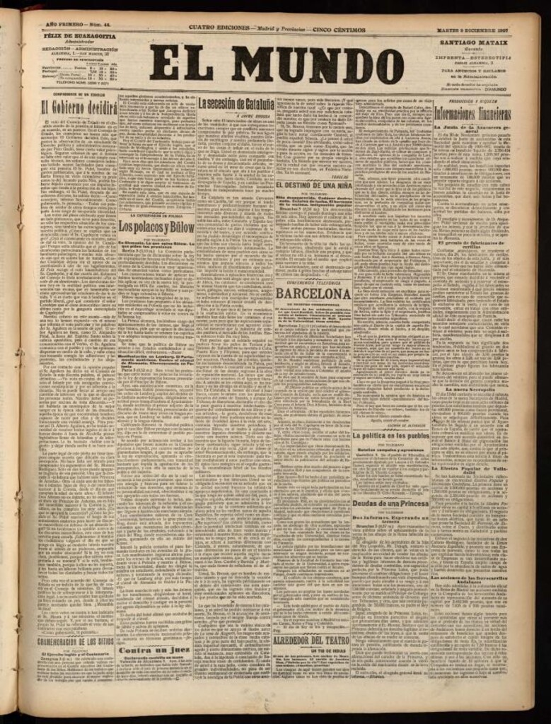 Miniatura de El Mundo del 3 de diciembre de 1907, edición de provincias