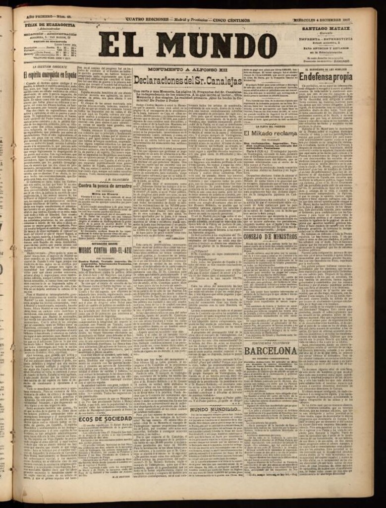 Miniatura de El Mundo del 4 de diciembre de 1907, edición de provincias
