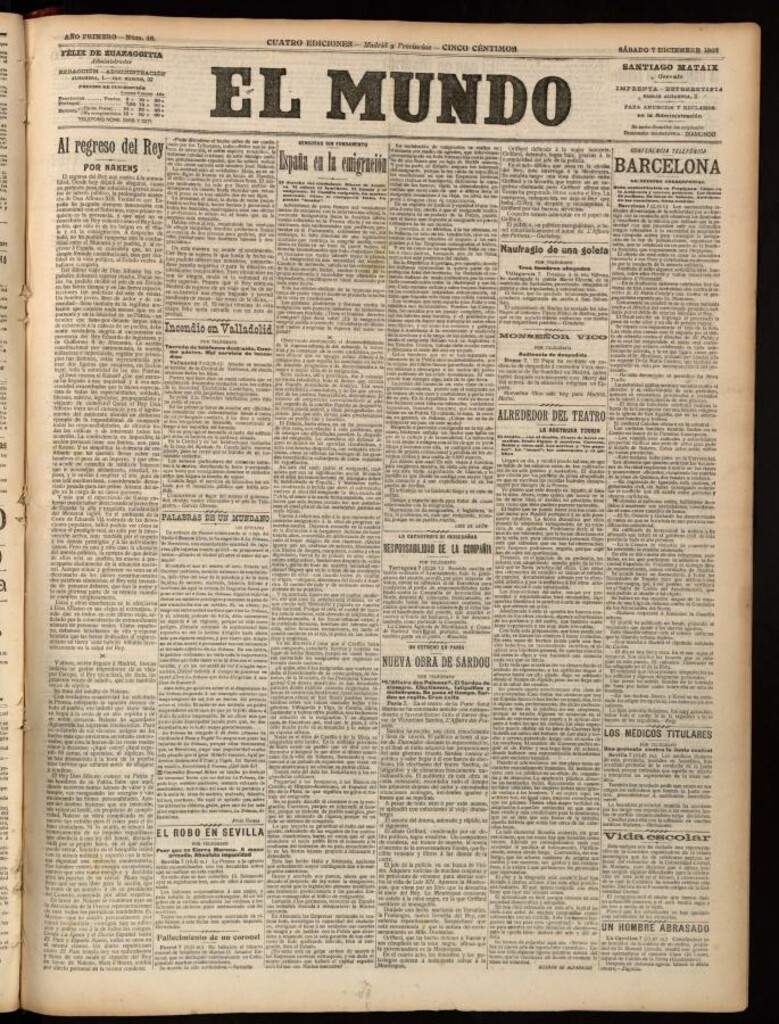 Miniatura de El Mundo del 7 de diciembre de 1907, edición de provincias