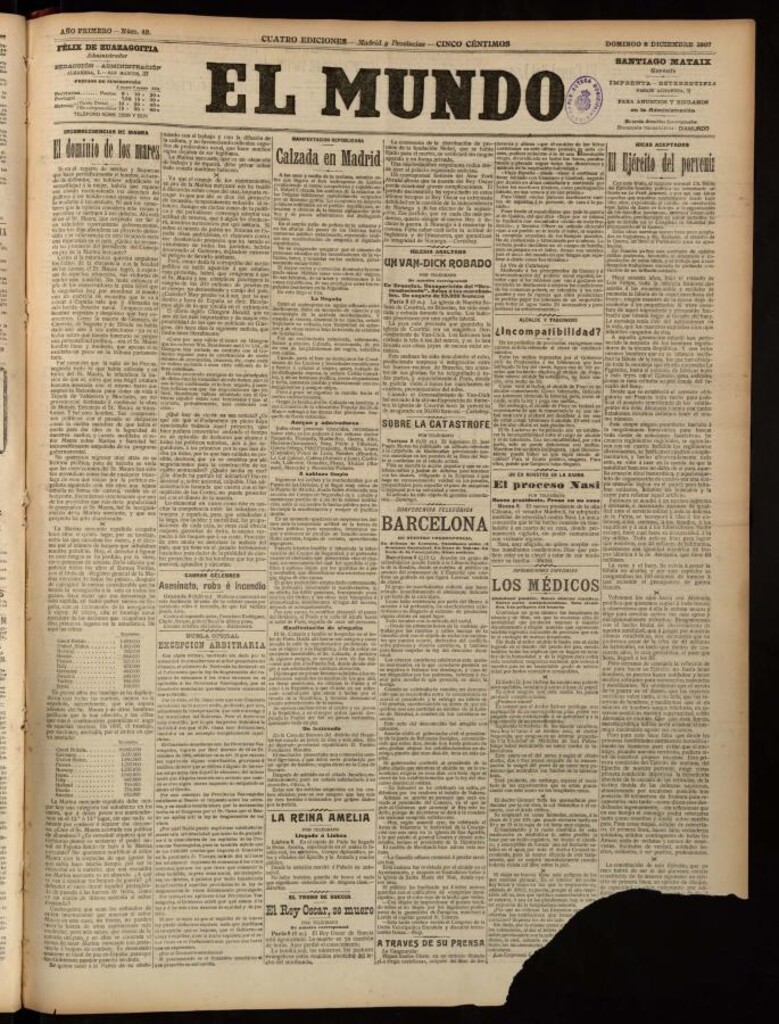 Miniatura de El Mundo del 8 de diciembre de 1907, edición de provincias