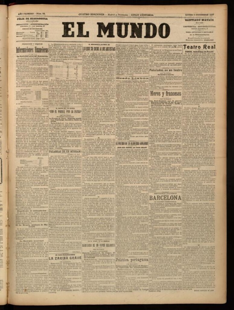 Miniatura de El Mundo del 9 de diciembre de 1907, edición de provincias