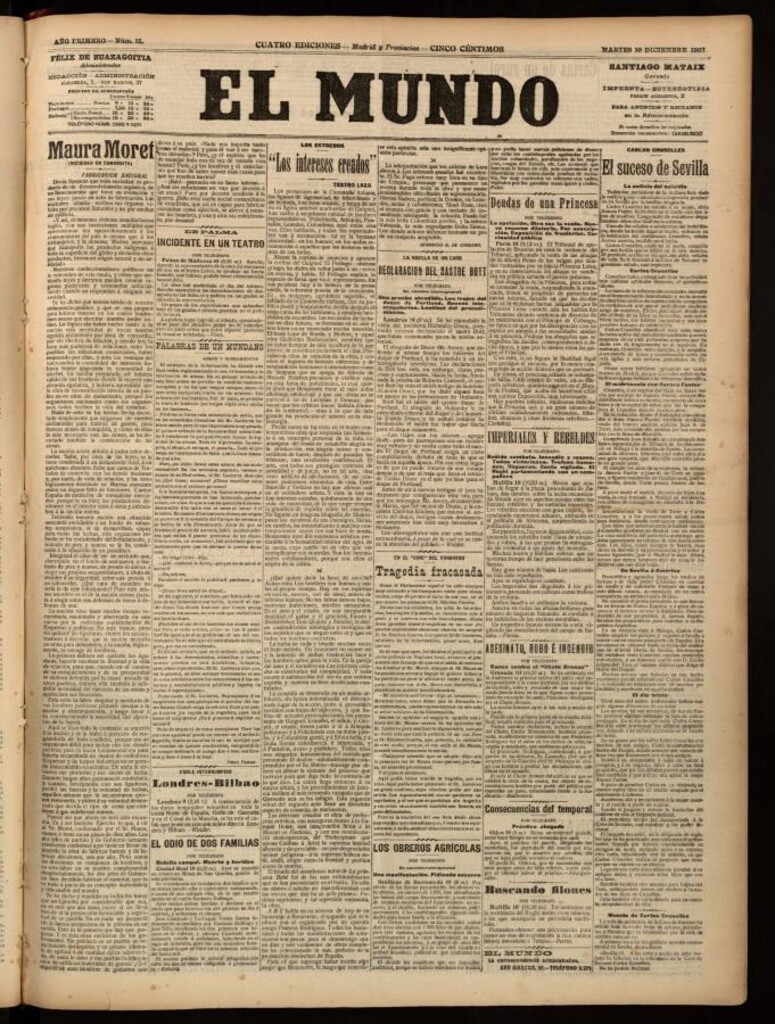 Miniatura de El Mundo del 10 de diciembre de 1907, edición de provincias