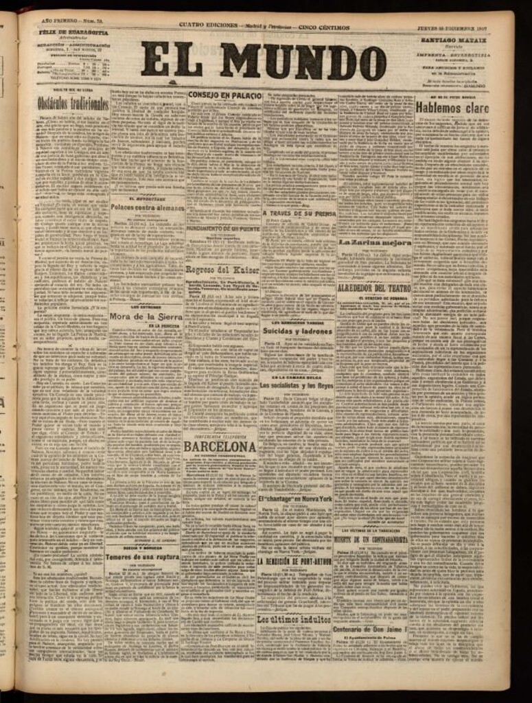 Miniatura de El Mundo del 12 de diciembre de 1907, edición de provincias