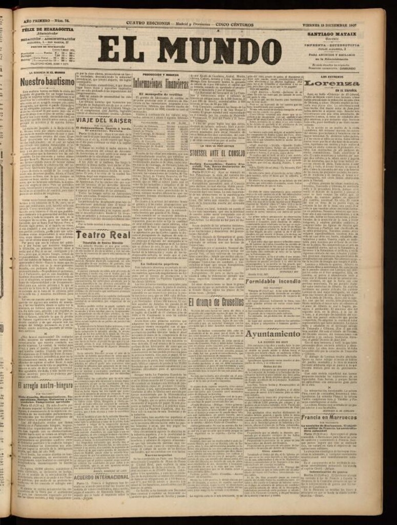 Miniatura de El Mundo del 13 de diciembre de 1907, edición de provincias