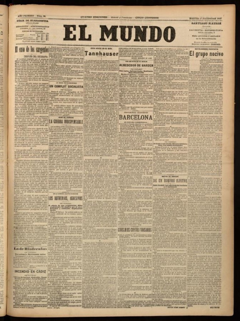 Miniatura de El Mundo del 17 de diciembre de 1907, edición de provincias