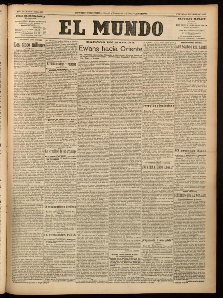 Miniatura de El Mundo del 19 de diciembre de 1907, edición de provincias