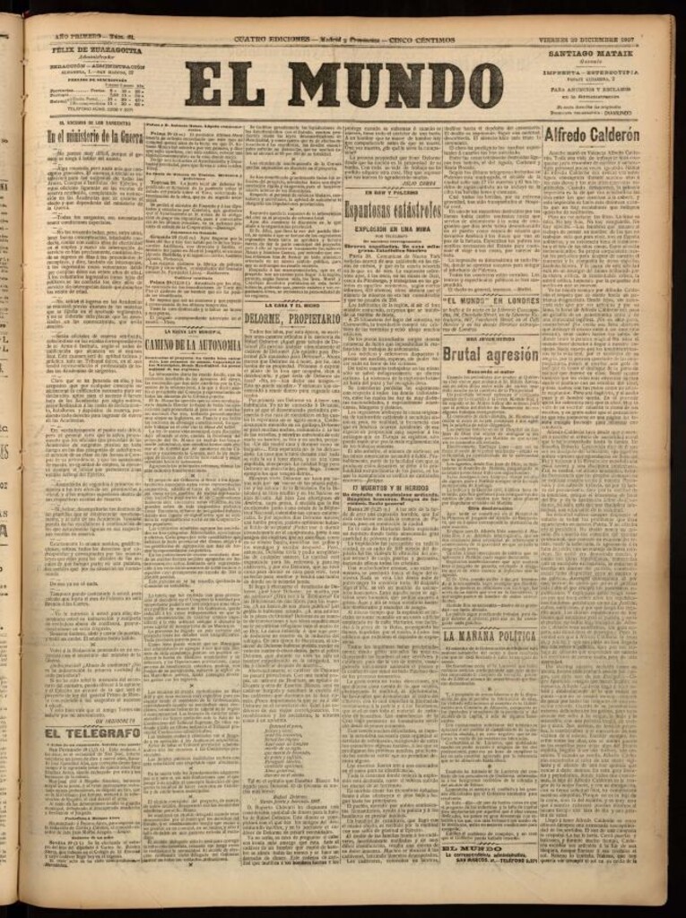 Miniatura de El Mundo del 20 de diciembre de 1907, edición de provincias