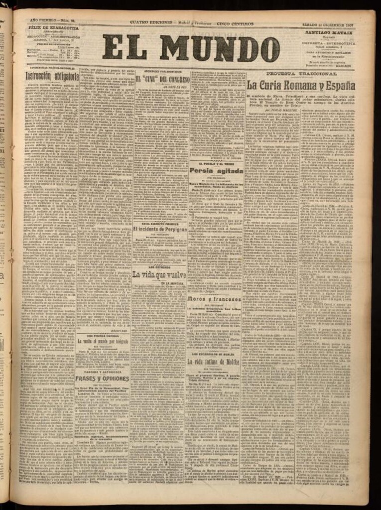 Miniatura de El Mundo del 21 de diciembre de 1907, edición de provincias