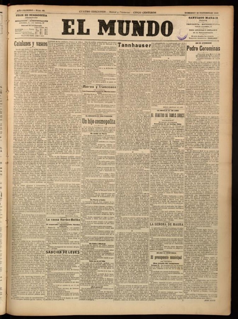Miniatura de El Mundo del 22 de diciembre de 1907, edición de provincias
