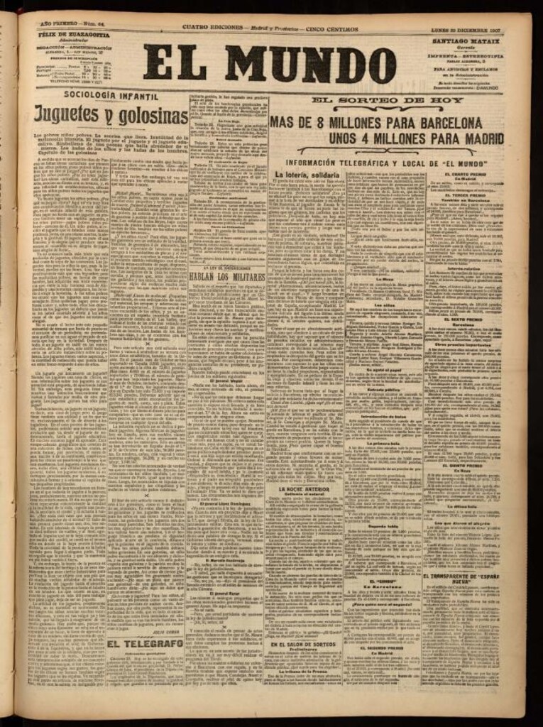Miniatura de El Mundo del 23 de diciembre de 1907, edición de provincias
