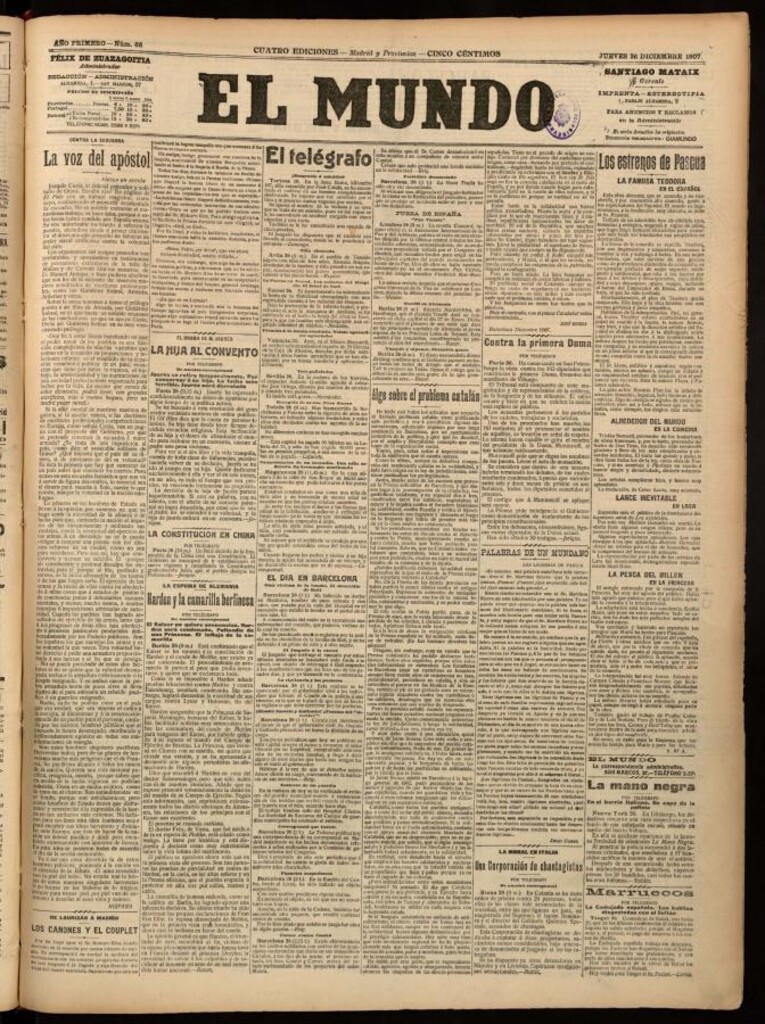 Miniatura de El Mundo del 26 de diciembre de 1907, edición de provincias
