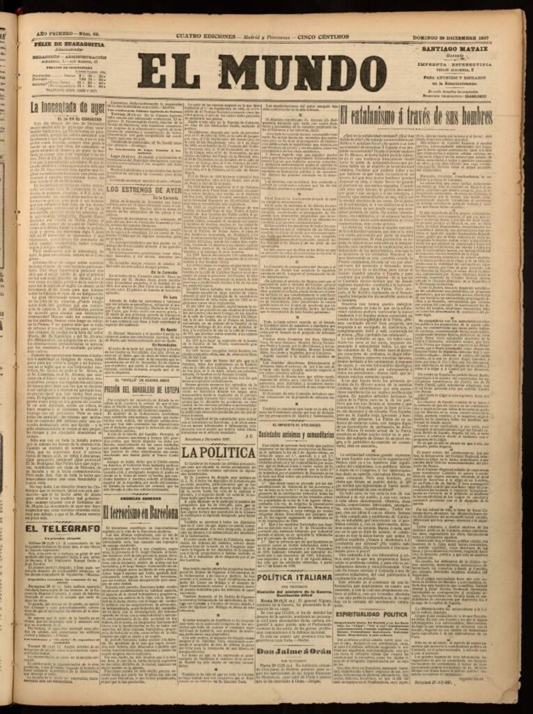 Miniatura de El Mundo del 29 de diciembre de 1907, edición de provincias