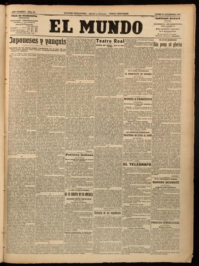 Miniatura de El Mundo del 30 de diciembre de 1907, edición de provincias
