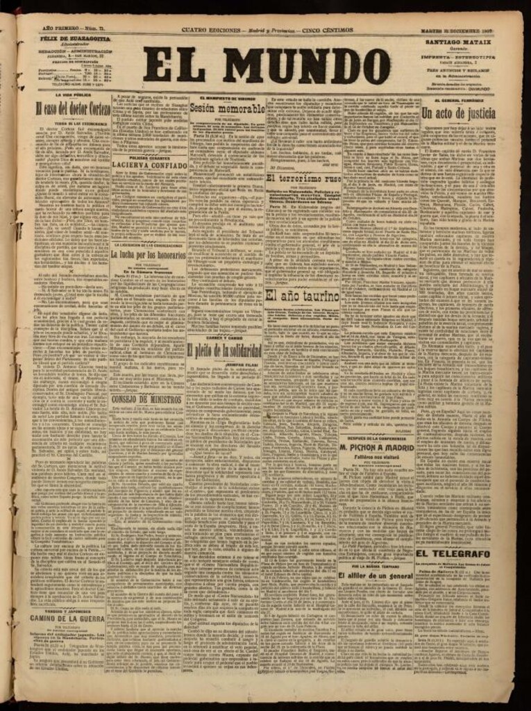 Miniatura de El Mundo del 31 de diciembre de 1907, edición de provincias