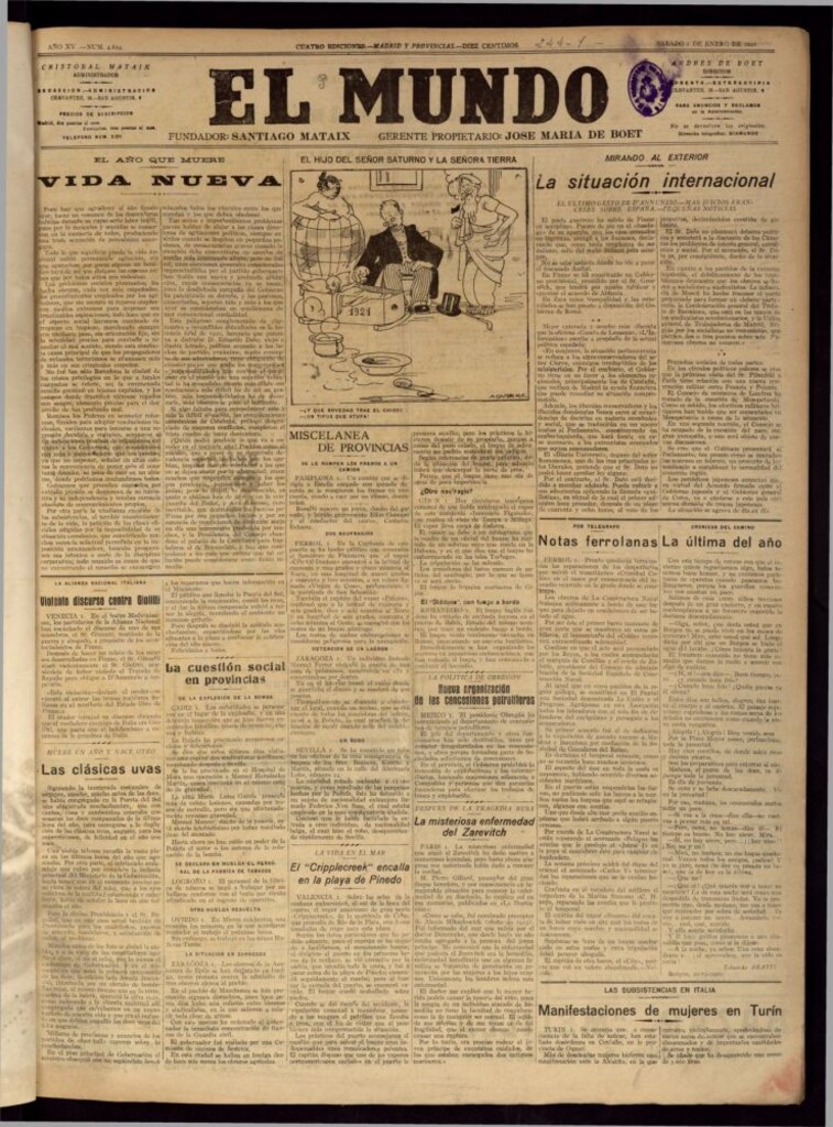 Miniatura de El Mundo del 1 de enero de 1921 (edición de provincias)
