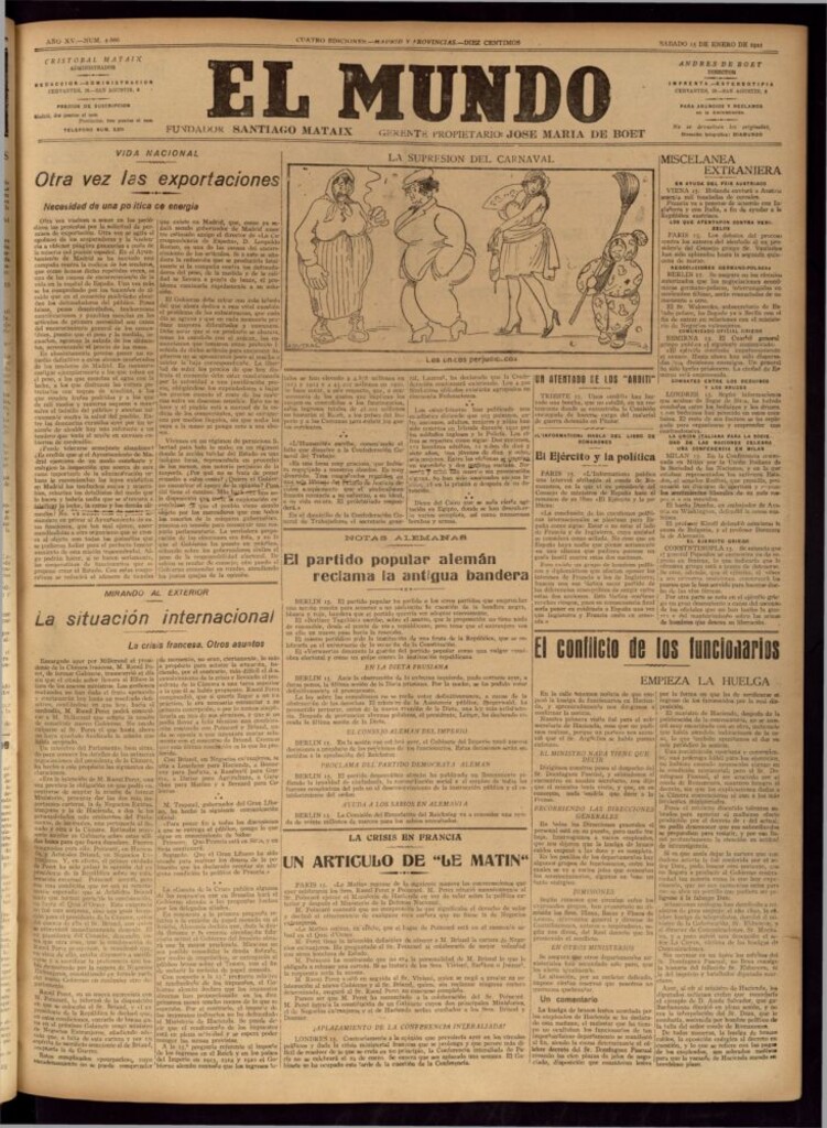 Miniatura de El Mundo del 15 de enero de 1921 (edición de provincias)