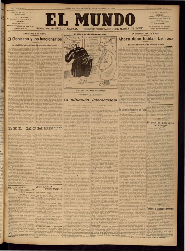 Miniatura de El Mundo del 20 de enero de 1921 (edición de provincias)