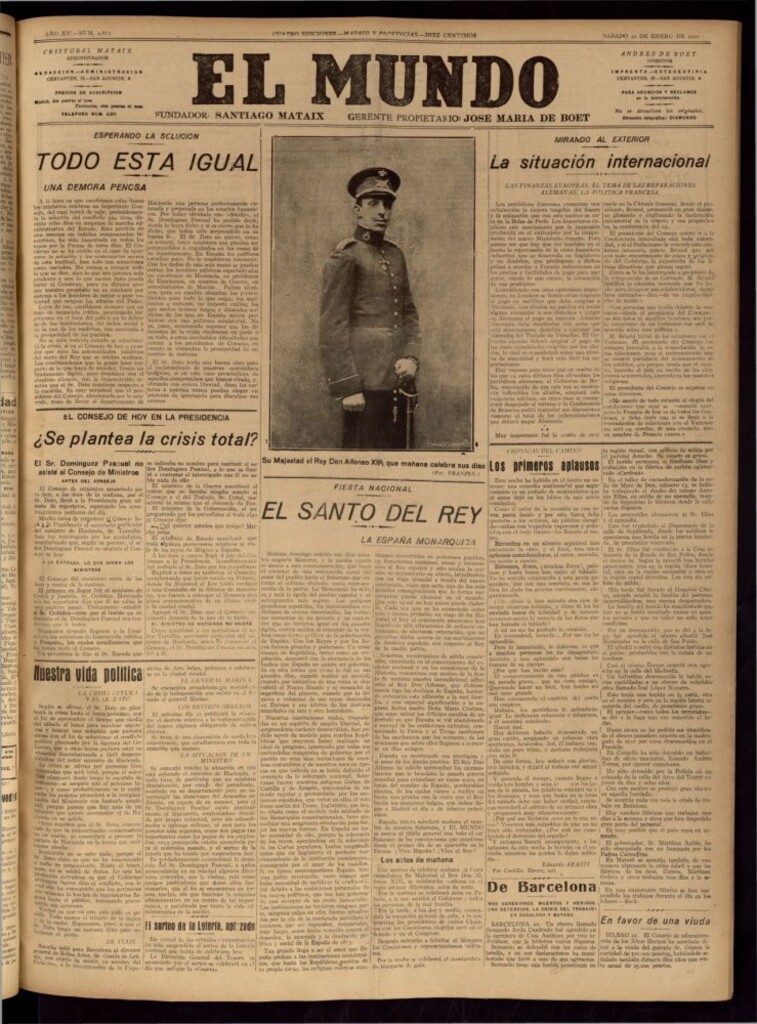 Miniatura de El Mundo del 22 de enero de 1921 (edición de provincias)