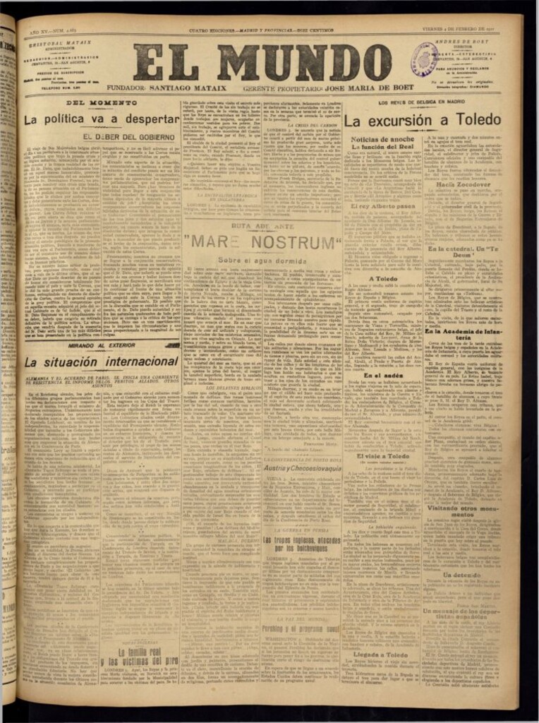 Miniatura de El Mundo del 4 de febrero de 1921 (edición de provincias)