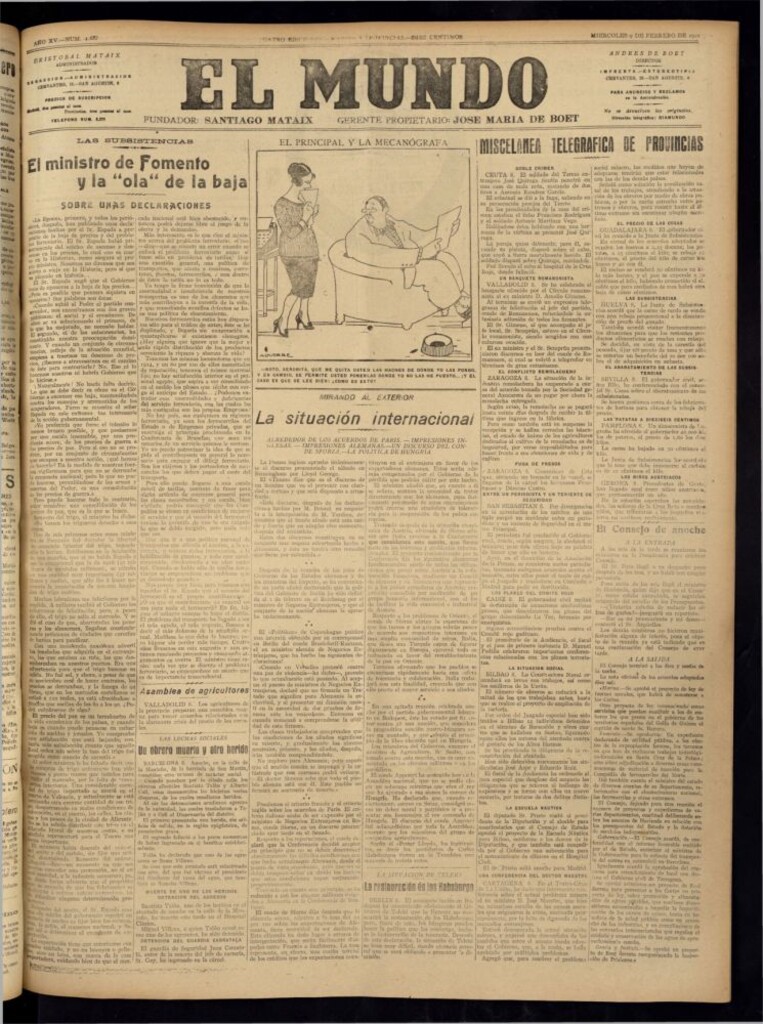 Miniatura de El Mundo del 9 de febrero de 1921 (edición de provincias)