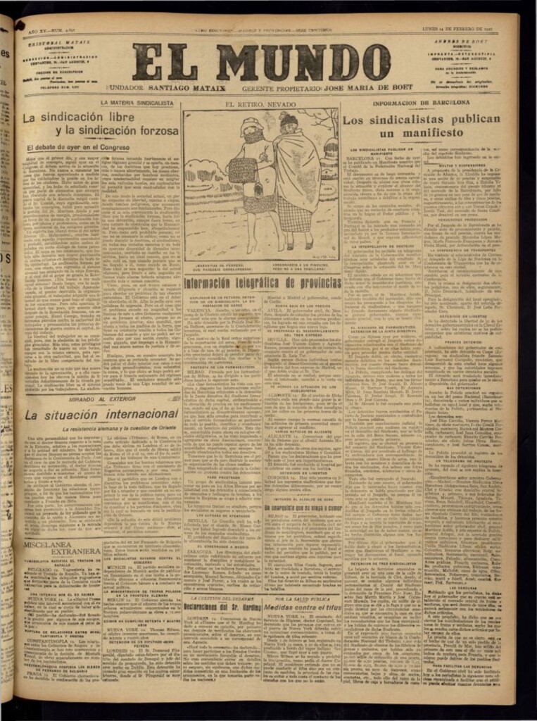 Miniatura de El Mundo del 14 de febrero de 1921 (edición de provincias)