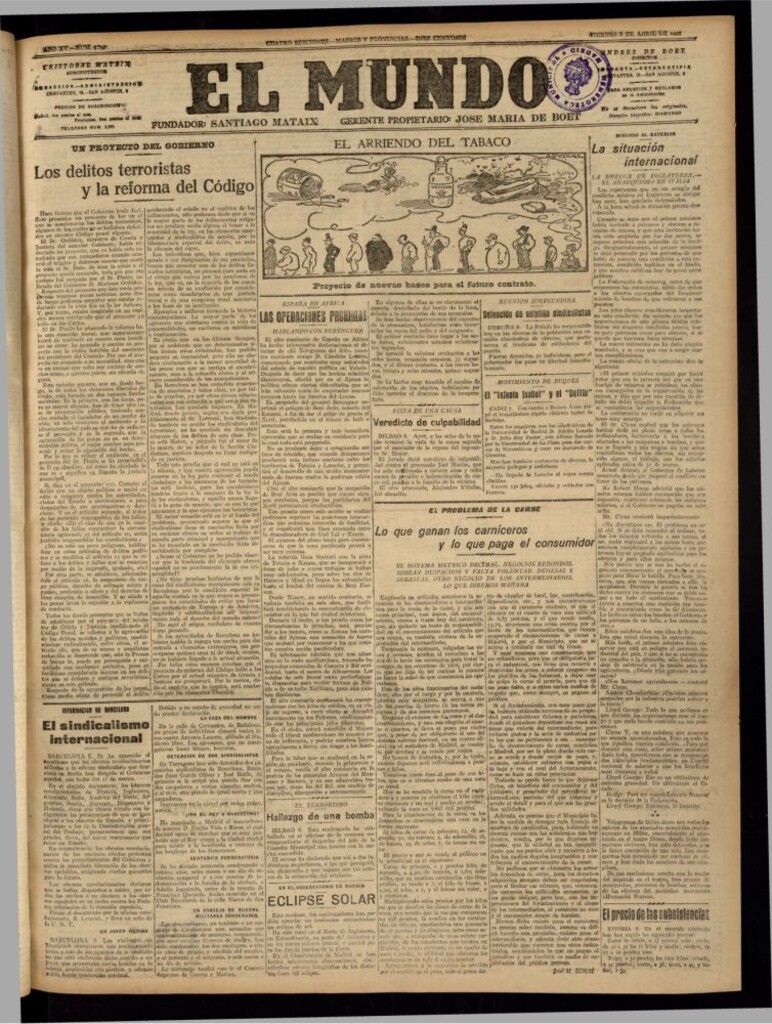 Miniatura de El Mundo del 8 de abril de 1921 (edición de provincias)