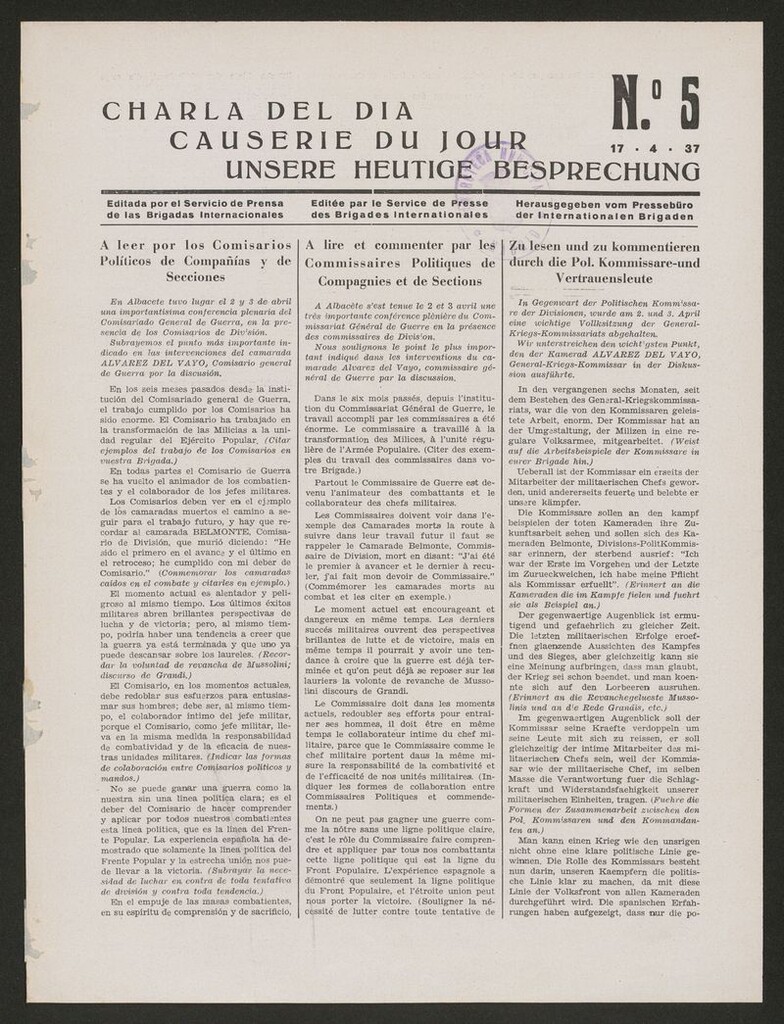Miniatura de Charla del Día del 17 de abril de 1937