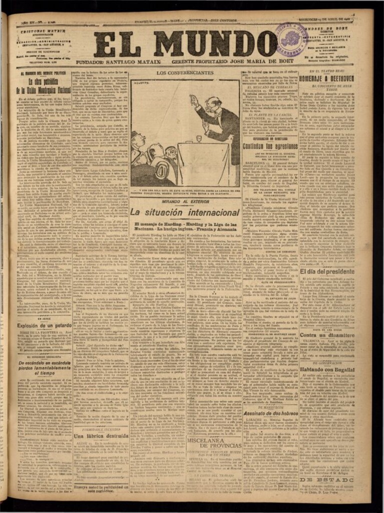 Miniatura de El Mundo del 13 de abril de 1921 (edición de provincias)