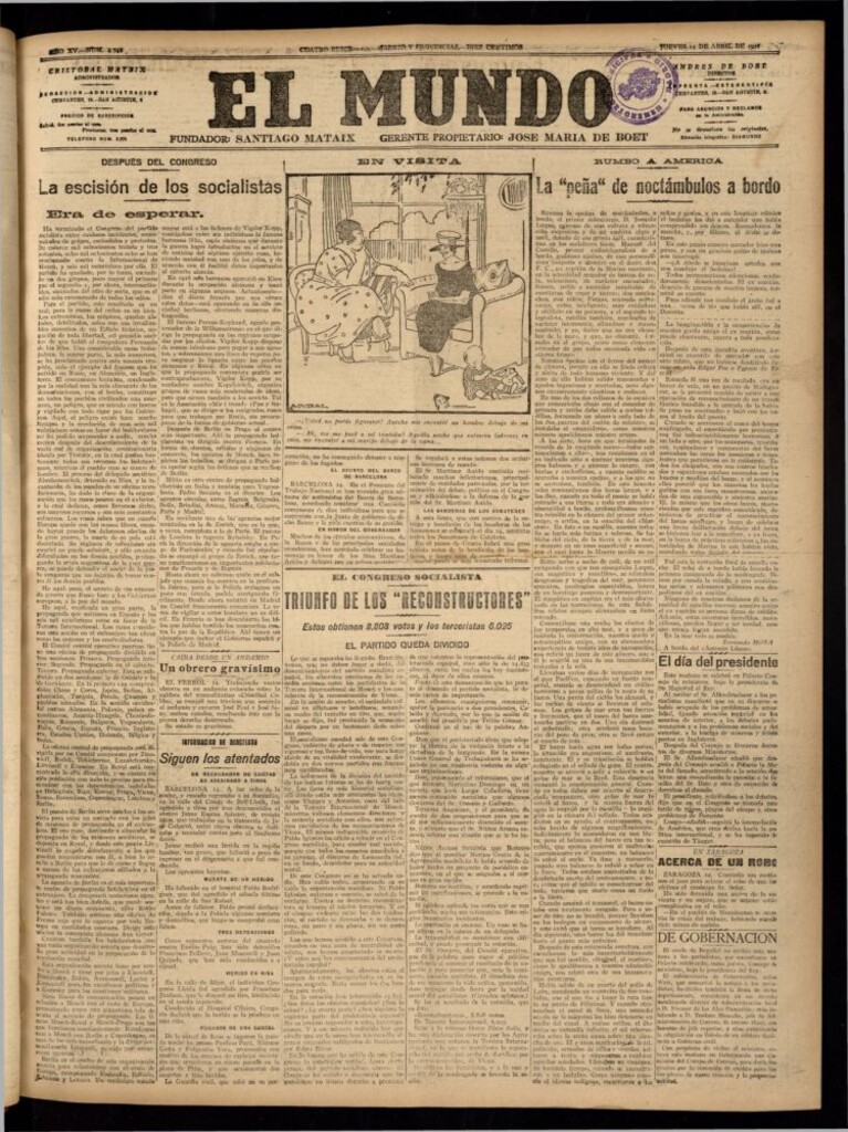 Miniatura de El Mundo del 14 de abril de 1921 (edición de provincias)