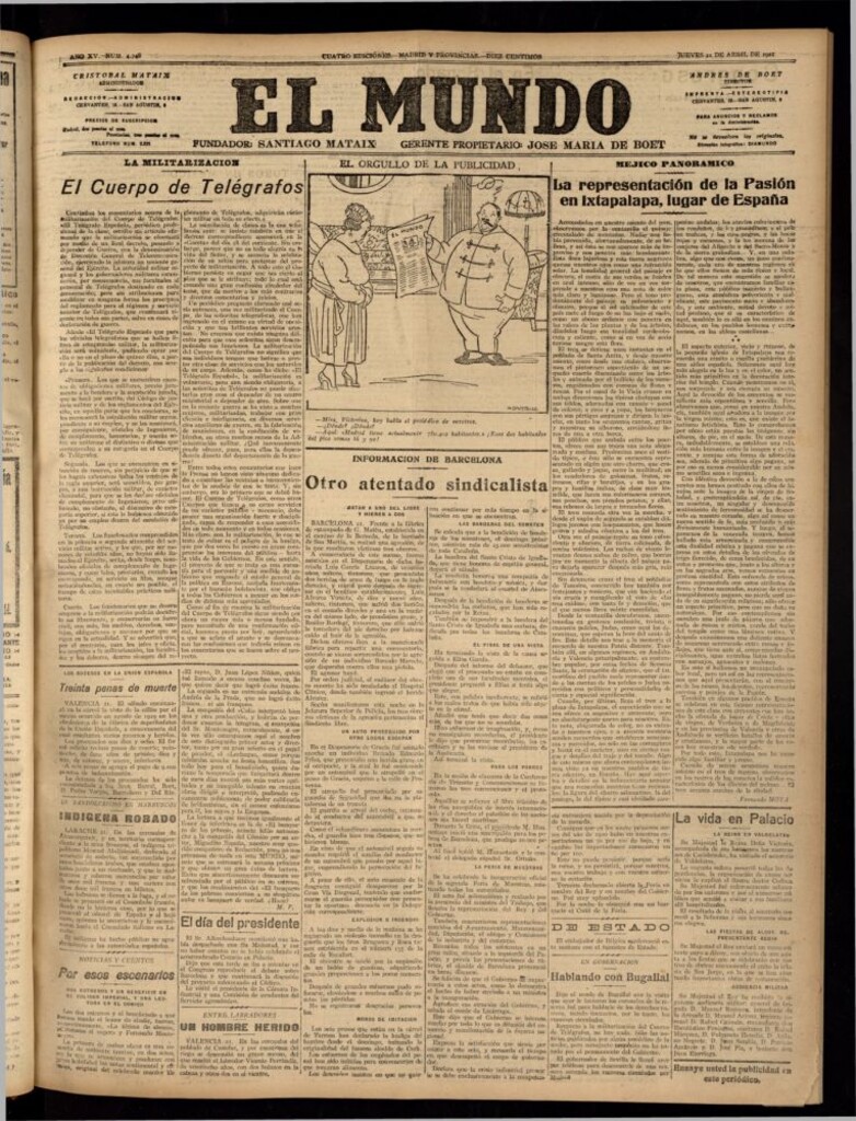Miniatura de El Mundo del 21 de abril de 1921 (edición de provincias)