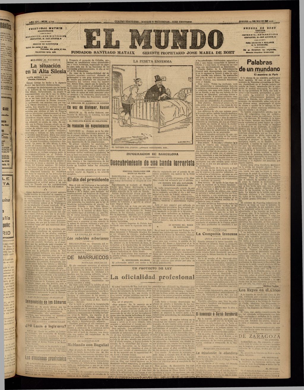 Miniatura de El Mundo del 19 de mayo de 1921 (edición de provincias)